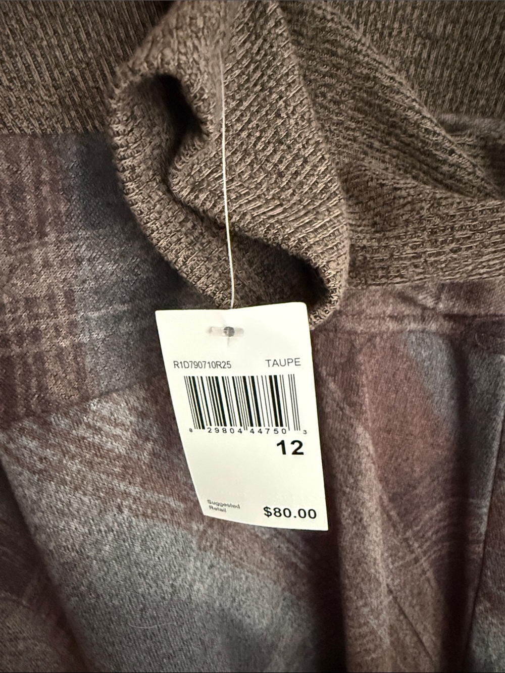 Rabbit Rabbit Rabbit Taupe V-Neck Sweater with Plaid Panel - Picture 4 of 5